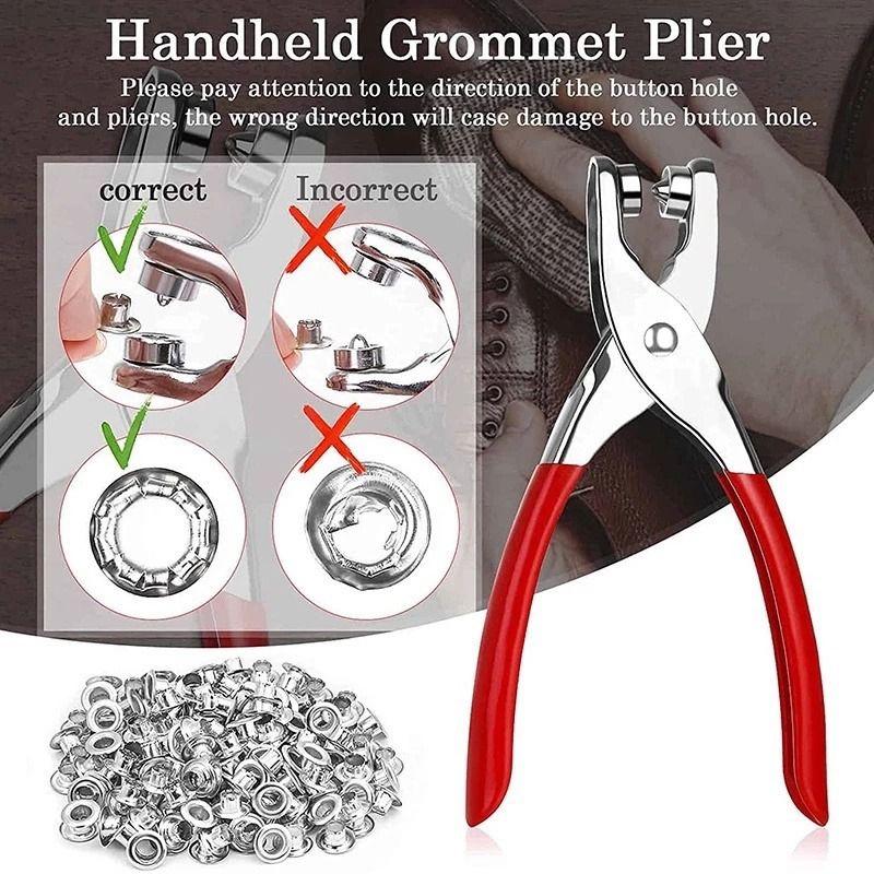 Hand Press Grommet Eyelet Plier Set | Hole Punch Kit with 50 Metal Eyelets | Leather & Belt Tool